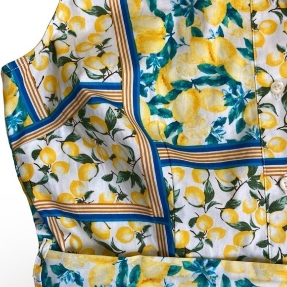 Chloe+Rene Lemon Print Retro 70s Style Fit and Flare Poplin Midi Sundress Sz S - Picture 15 of 16